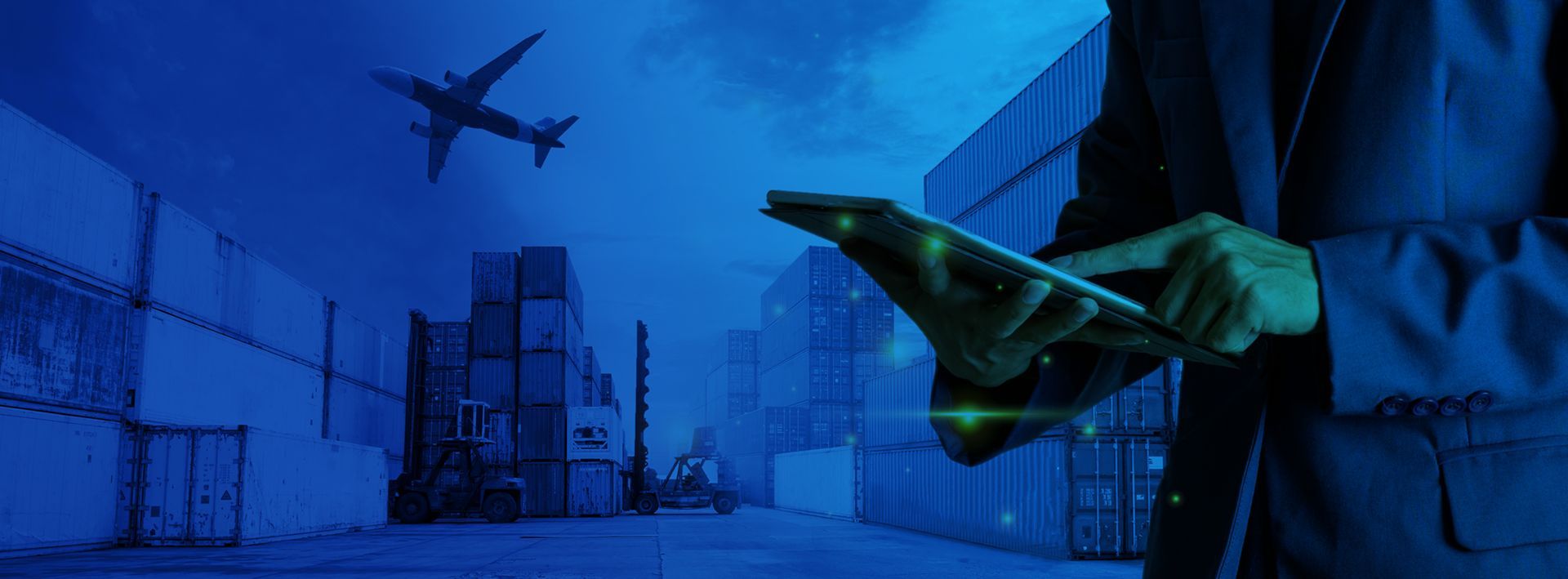 Logistics specialist assessing operational risk alongside container cargo